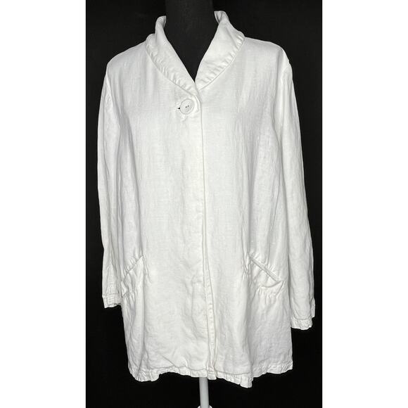 Eileen Fisher women's white Irish Linen lagenlook button blazer top pockets XL - Picture 1 of 10